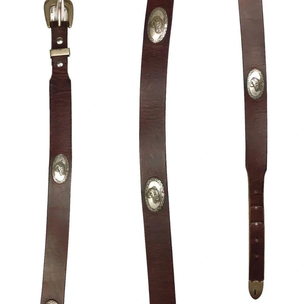 ORION LEATHER COMPANY Belt Largemouth Bass Concho Brown Antique Silver Finish